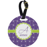 Waffle Weave Plastic Luggage Tag - Round (Personalized)