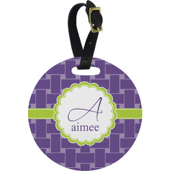 Waffle Weave Plastic Luggage Tag - Round (Personalized)