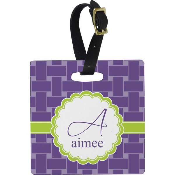 Custom Waffle Weave Plastic Luggage Tag - Square w/ Name and Initial
