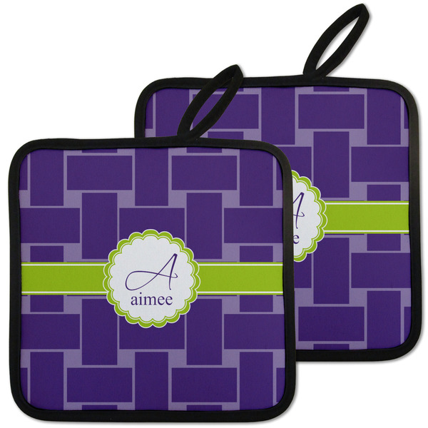 Custom Waffle Weave Pot Holders - Set of 2 w/ Name and Initial