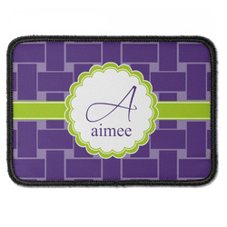 Waffle Weave Iron On Rectangle Patch w/ Name and Initial
