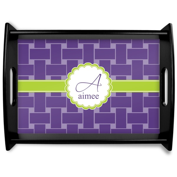 Custom Waffle Weave Black Wooden Tray - Large (Personalized)