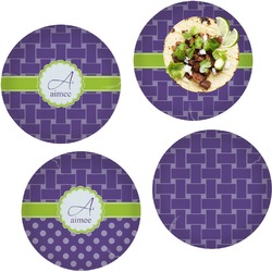 Waffle Weave Set of 4 Glass Lunch / Dinner Plate 10" (Personalized)