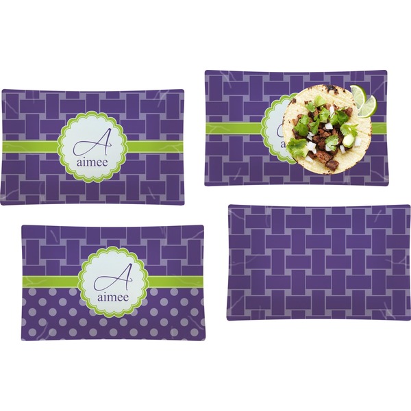 Custom Waffle Weave Set of 4 Glass Rectangular Lunch / Dinner Plate (Personalized)