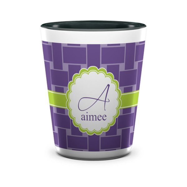 Custom Waffle Weave Ceramic Shot Glass - 1.5 oz - Two Tone - Set of 4 (Personalized)