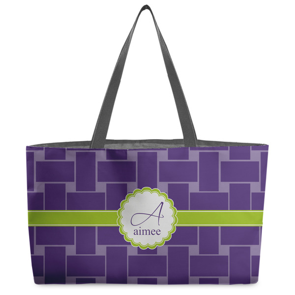 Custom Waffle Weave Beach Totes Bag - w/ Black Handles (Personalized)