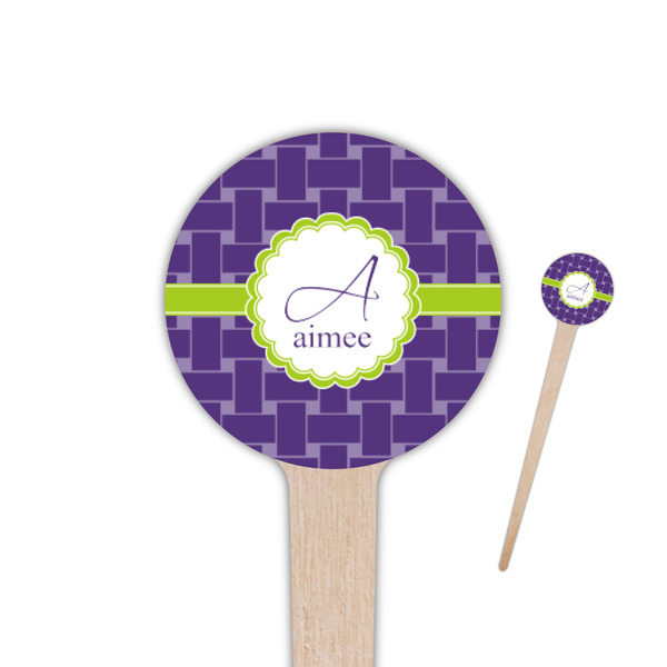 Custom Waffle Weave 4" Round Wooden Food Picks - Double Sided (Personalized)