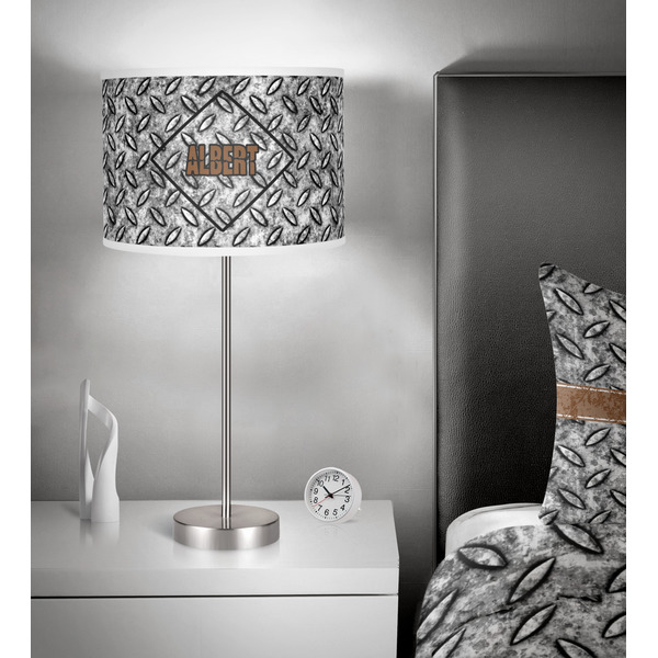 Diamond Plate 13 inch drum lamp shade - in room