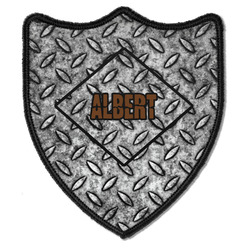 Diamond Plate Iron On Shield Patch B w/ Name or Text