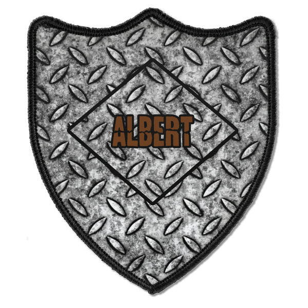 Custom Diamond Plate Iron On Shield Patch B w/ Name or Text