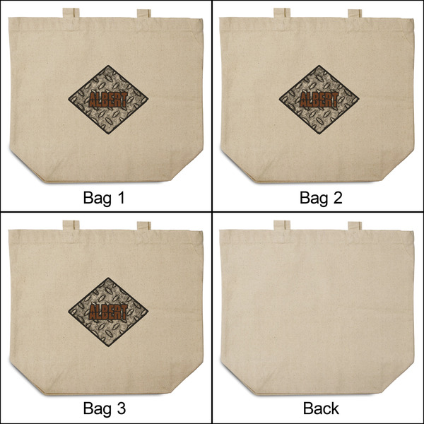 Diamond Plate 3 Reusable Cotton Grocery Bags - Front & Back View