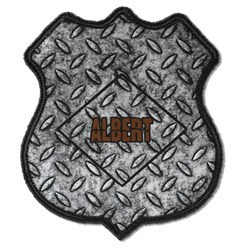 Diamond Plate Iron On Shield Patch C w/ Name or Text