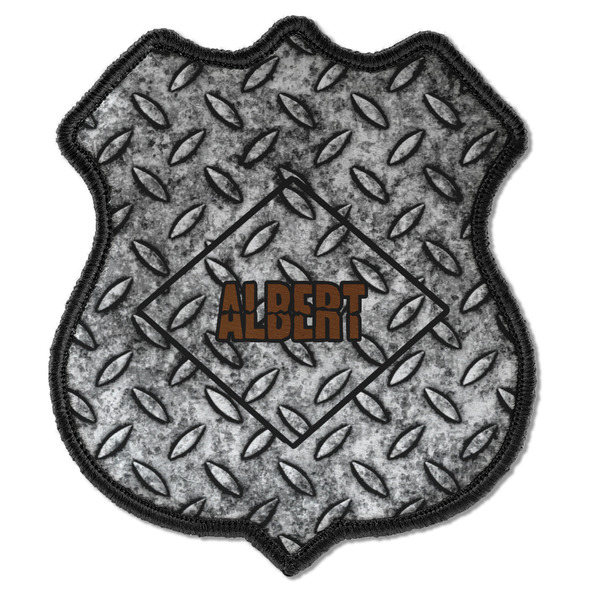 Custom Diamond Plate Iron On Shield Patch C w/ Name or Text