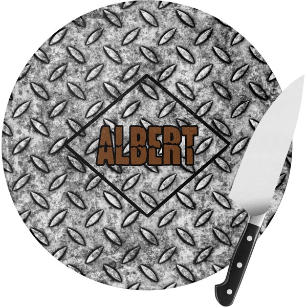 Custom Diamond Plate Round Glass Cutting Board - Small (Personalized)