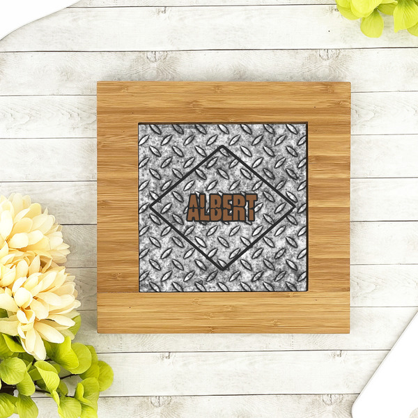 Diamond Plate Bamboo Trivet with 6" Tile - LIFESTYLE