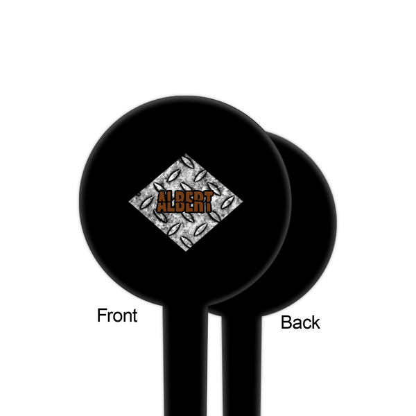 Diamond Plate Black Plastic 4" Food Pick - Round - Single Sided - Front & Back
