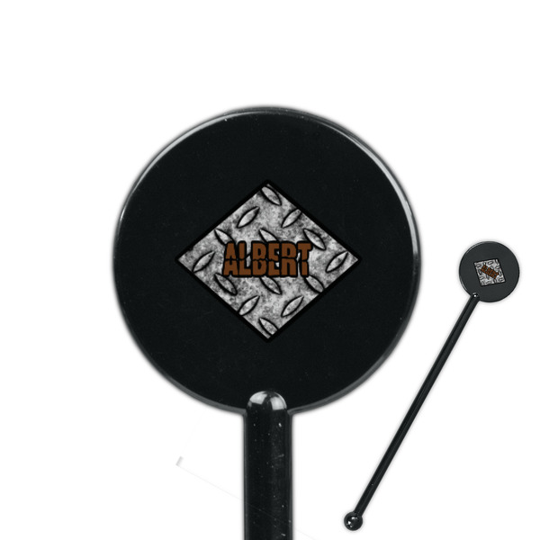 Custom Diamond Plate 5.5" Round Plastic Stir Sticks - Black - Double Sided (Personalized)