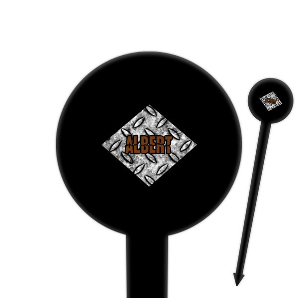 Custom Diamond Plate 6" Round Plastic Food Picks - Black - Double Sided (Personalized)