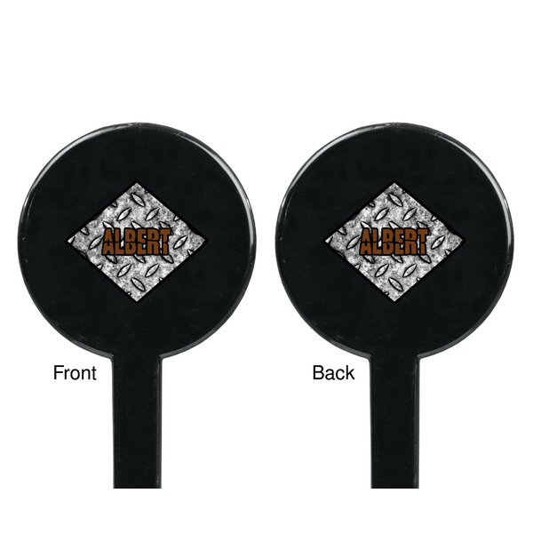 Diamond Plate Black Plastic 7" Stir Stick - Double Sided - Round - Front & Back