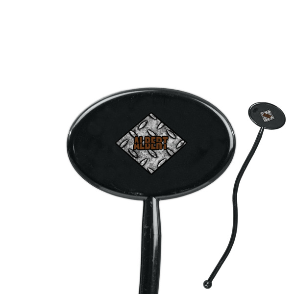 Custom Diamond Plate 7" Oval Plastic Stir Sticks - Black - Double Sided (Personalized)