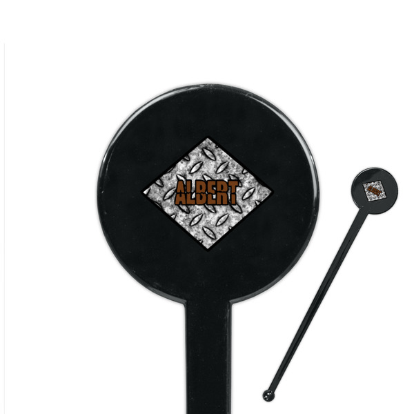 Custom Diamond Plate 7" Round Plastic Stir Sticks - Black - Single Sided (Personalized)