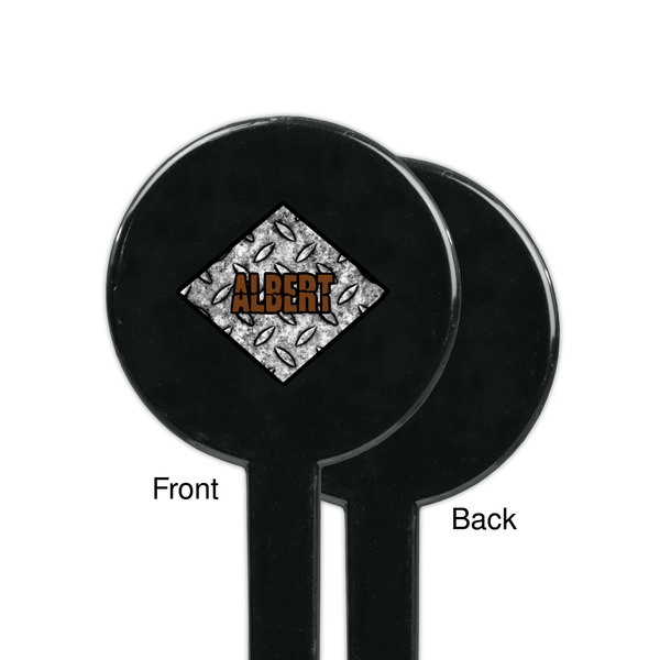 Diamond Plate Black Plastic 7" Stir Stick - Single Sided - Round - Front & Back