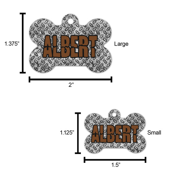 Diamond Plate Bone Shaped Dog ID Tag - Large - Scale