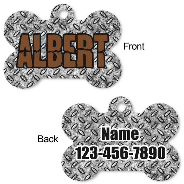 Diamond Plate Bone Shaped Dog Tag - Front & Back