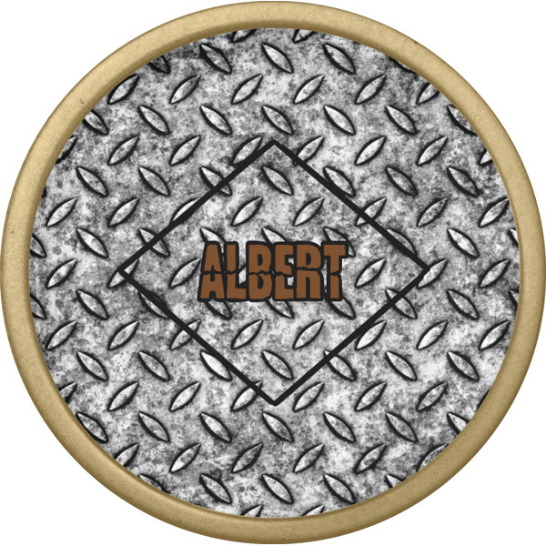 Diamond Plate Cabinet Knob - Gold - Front