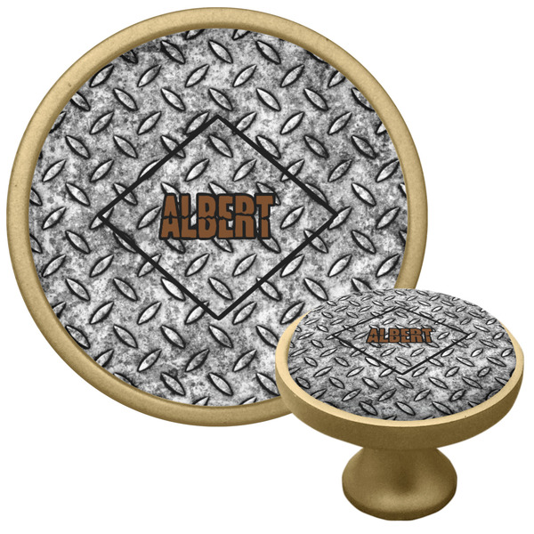 Custom Diamond Plate Cabinet Knob - Gold (Personalized)