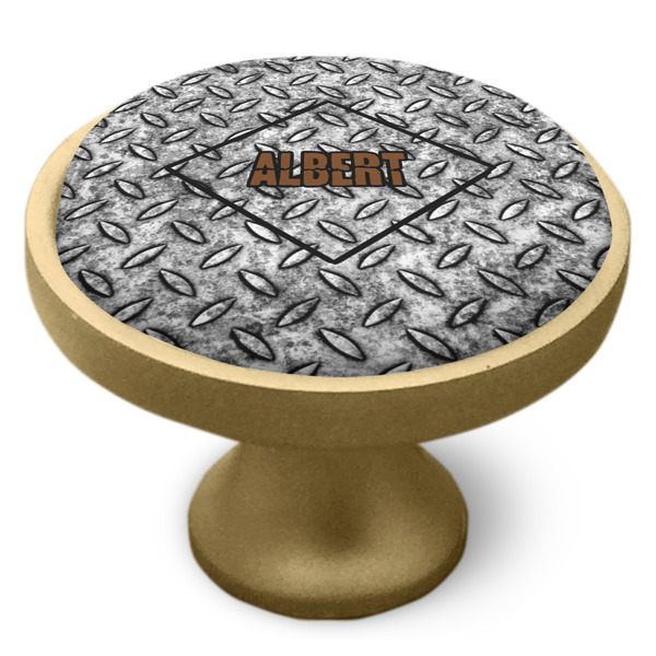 Diamond Plate Cabinet Knob - Gold - Side