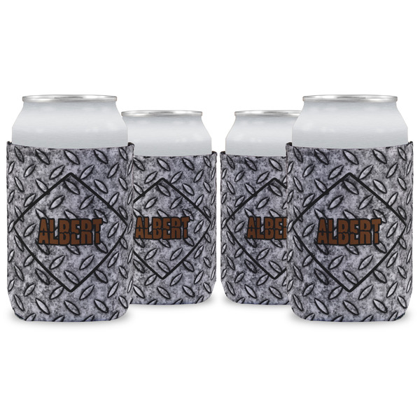 Custom Diamond Plate Can Cooler (12 oz) - Set of 4 w/ Name or Text