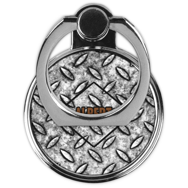 Diamond Plate Cell Phone Ring Stand & Holder - Front (Collapsed)