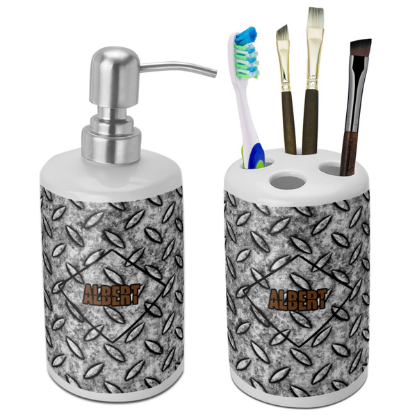 Custom Diamond Plate Ceramic Bathroom Accessories Set (Personalized)