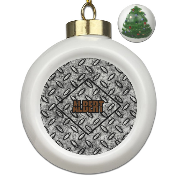 Custom Diamond Plate Ceramic Ball Ornament - Christmas Tree (Personalized)