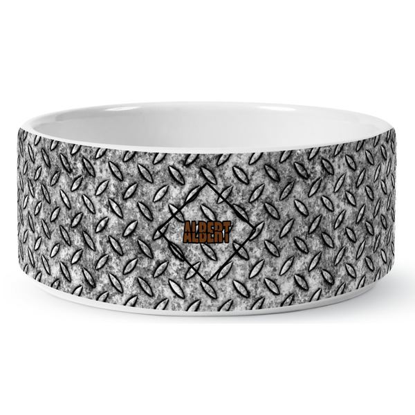 Diamond Plate Ceramic Dog Bowl - Medium - Front