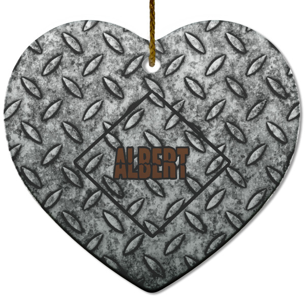 Custom Diamond Plate Heart Ceramic Ornament w/ Name or Text