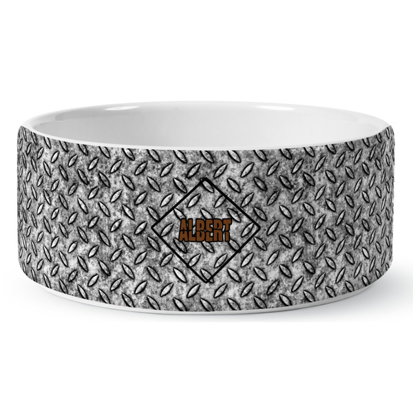 Custom Diamond Plate Ceramic Dog Bowl - Medium (Personalized)