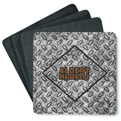 Diamond Plate Square Rubber Backed Coasters - Set of 4 (Personalized)
