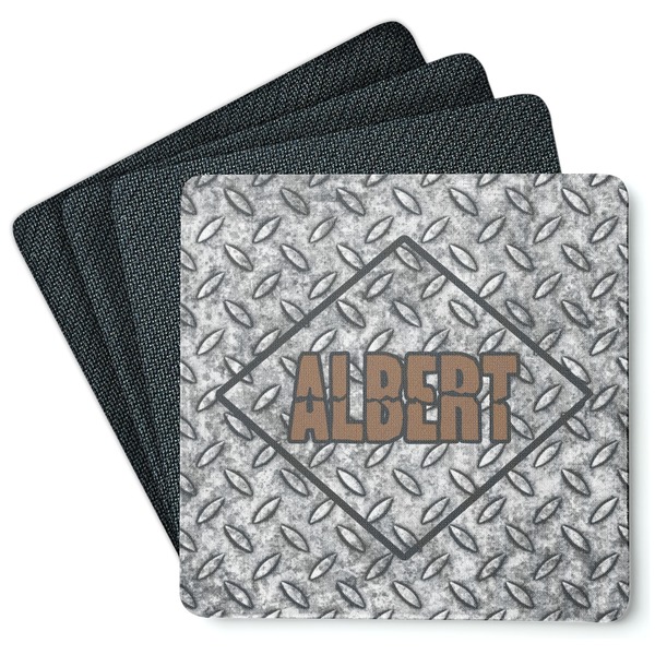 Custom Diamond Plate Square Rubber Backed Coasters - Set of 4 (Personalized)
