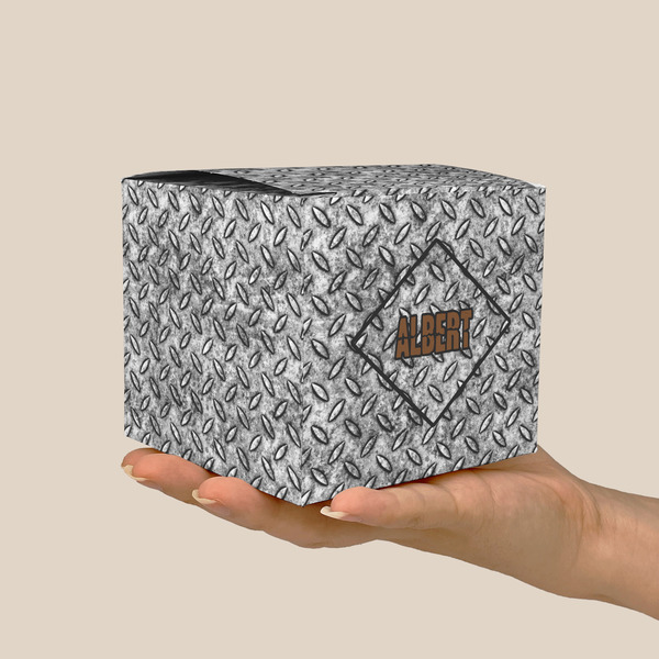 Diamond Plate Cube Favor Gift Box - On Hand - Scale View
