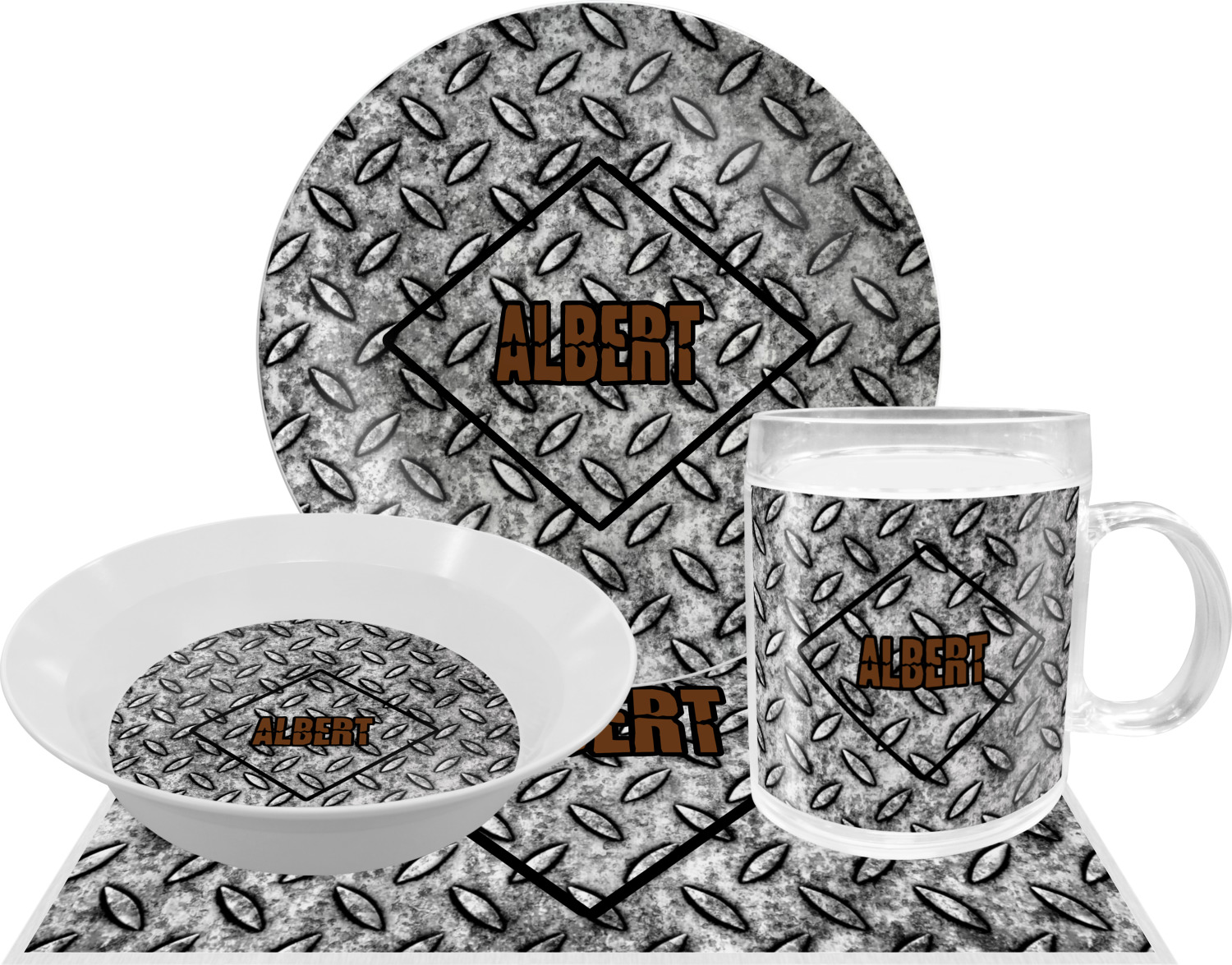 Diamond Plate Dinner Set 4 Pc (Personalized) YouCustomizeIt