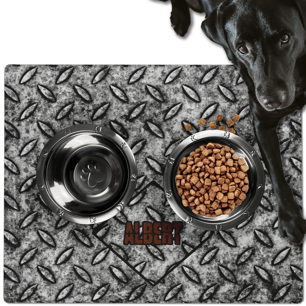 Custom Diamond Plate Dog Food Mat - Large w/ Name or Text