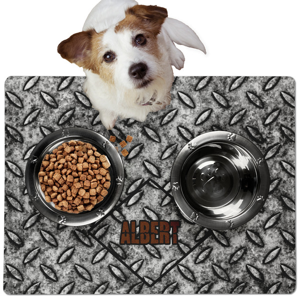 Custom Diamond Plate Dog Food Mat - Medium w/ Name or Text