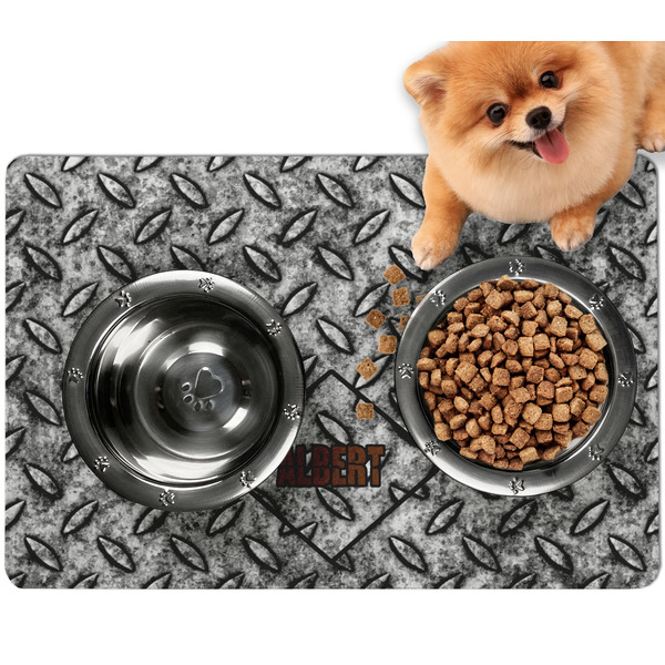 Custom Diamond Plate Dog Food Mat - Small w/ Name or Text