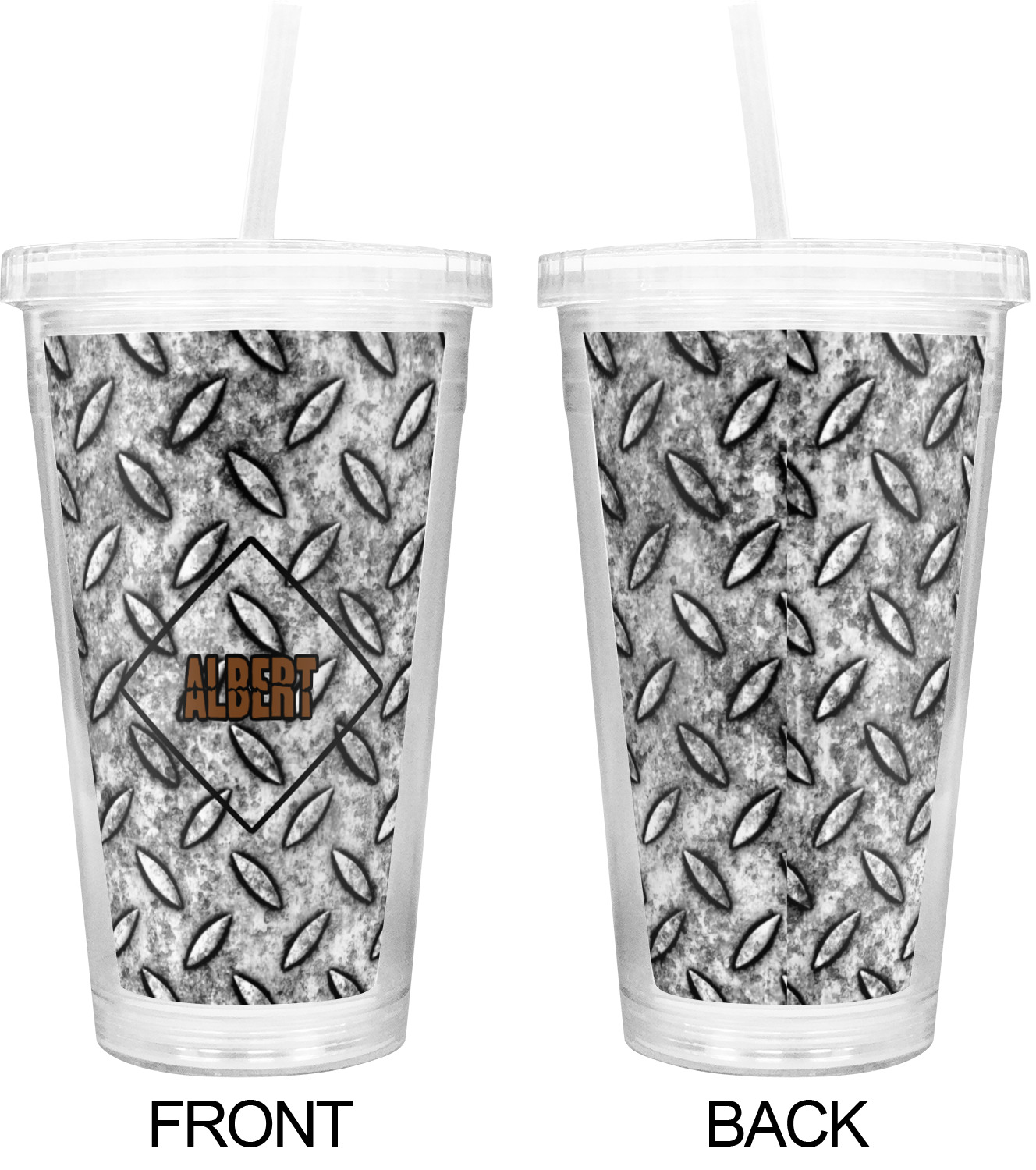 Diamond Plate Double Wall Tumbler with Straw (Personalized