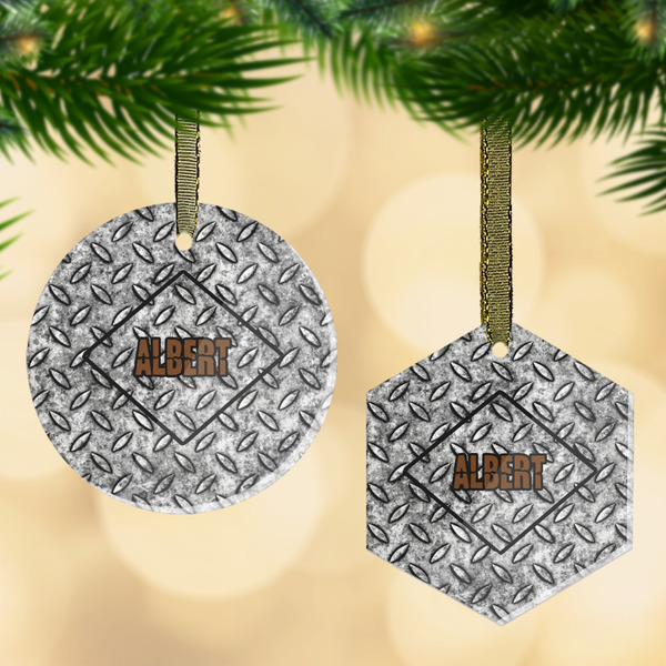 Custom Diamond Plate Flat Glass Ornament w/ Name or Text