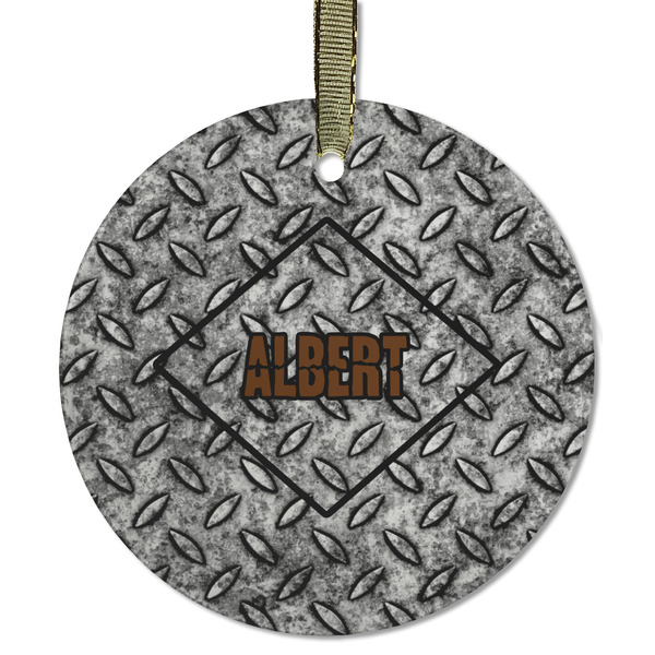 Custom Diamond Plate Flat Glass Ornament - Round w/ Name or Text