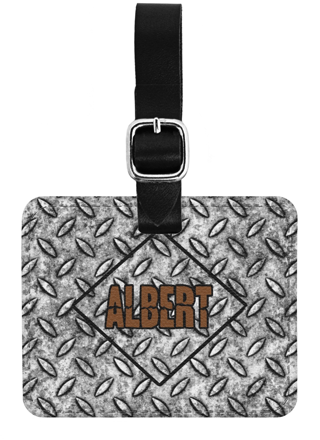 Diamond Plate Genuine Leather Luggage Tag w/ Name or Text YouCustomizeIt