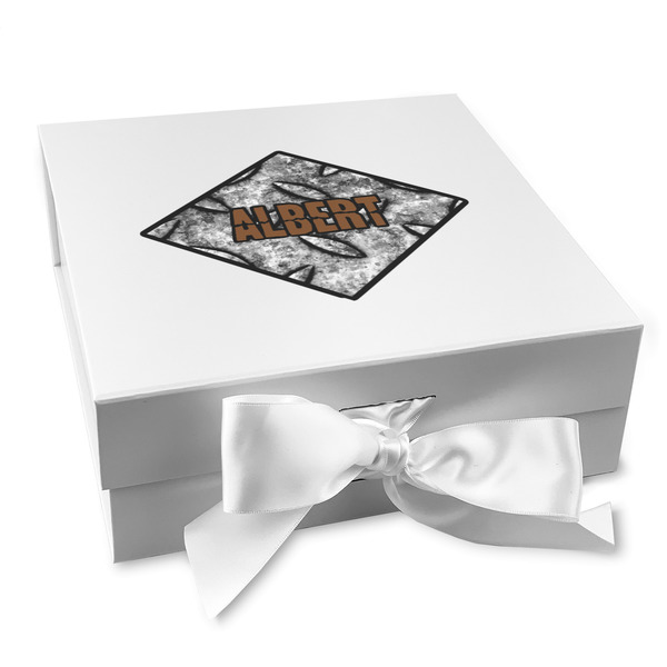 Custom Diamond Plate Gift Box with Magnetic Lid - White (Personalized)